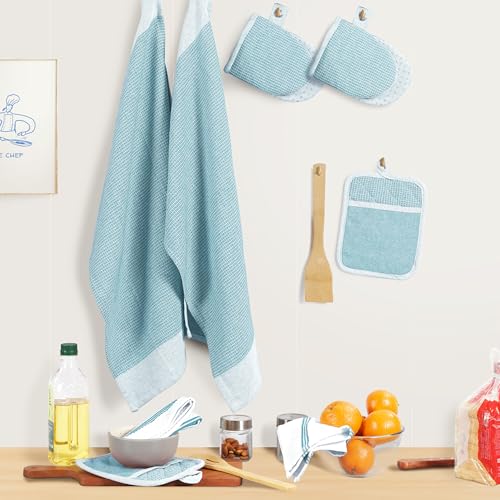 Oven Mitts and Pot Holders Sets (04: Oven Mitts - Aqua / Oven Mitt Set - 8 Pack)