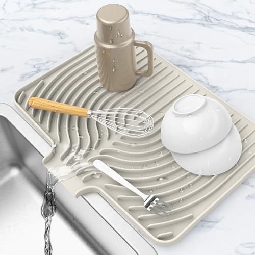 Dish drying mats for kitchen counter (18"×12" / Cream)