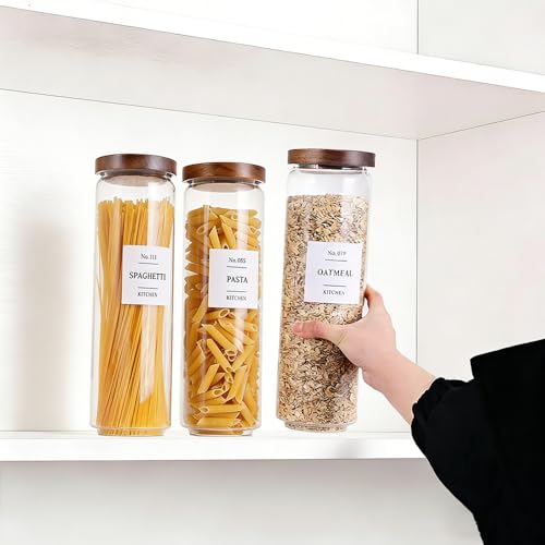 Glass Pantry Storage Jars with Acacia Airtight Lid (50OZ-3PCS)