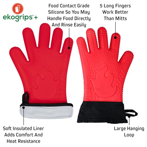 Ekogrips+ Premium Silicone Oven Mitts (Red / L/XL)
