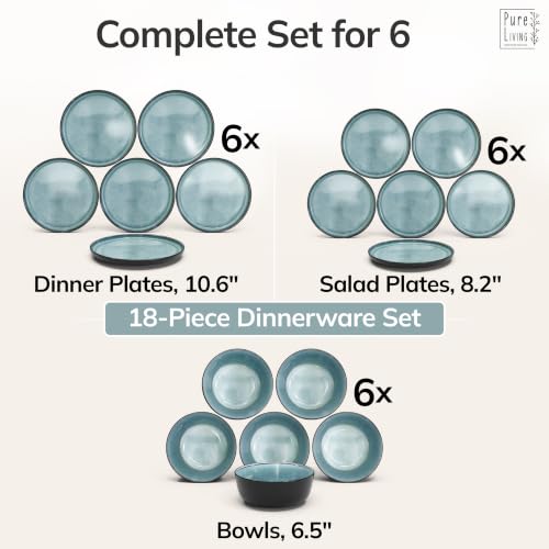 18 Piece Stoneware Dinnerware Set for 6 (Dark / Petrol / Set for 6 (18pcs))