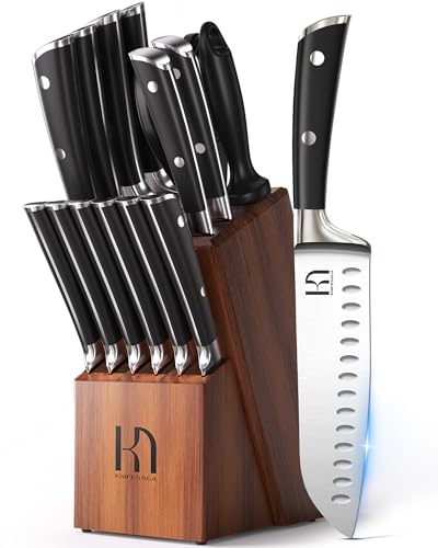 15 Pcs Japanese Knife Set with Sharpener (Brown)