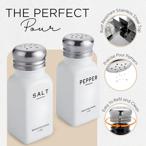 White Salt and Pepper Shakers Set with Holder by Brighter Barns (2 Count)