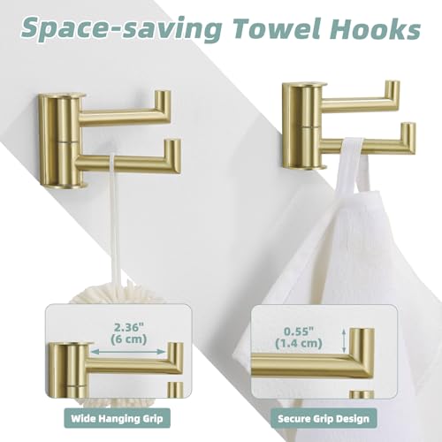 Brushed Gold Swivel Towel Hooks for Bathroom (2 Pack / Brushed Gold)