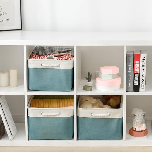 Storage Baskets for Organizing (White And Green / 3PCS/X Large -17.7Lx13.8Wx9.8H)