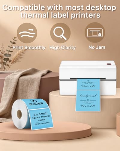 Blue 3" x 3" Square Thermal Label Stickers