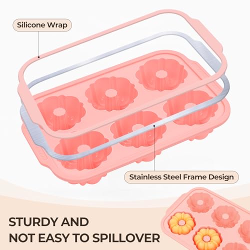 3 Inch Mini Fluted Tube Cake Pans for Baking with Metal Reinforced Frame (Mini Pink: 1 pc)