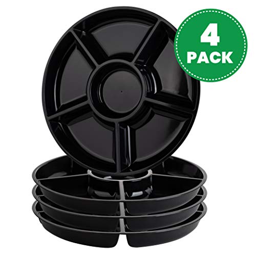 6 Sectional Round Plastic Serving Tray (Black)