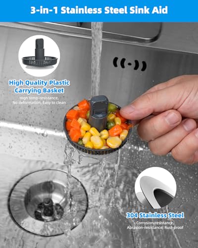 Upgraded 2 Pack 3 in 1 Kitchen Sink Drain Strainer and Stopper Combo (2P-SUS304 Drain Part with 1 Strainer)