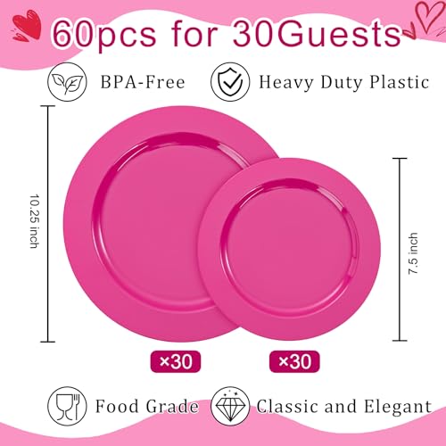 60PCS Hot Pink Disposable Party Plates Set (60 / Hot Pink)