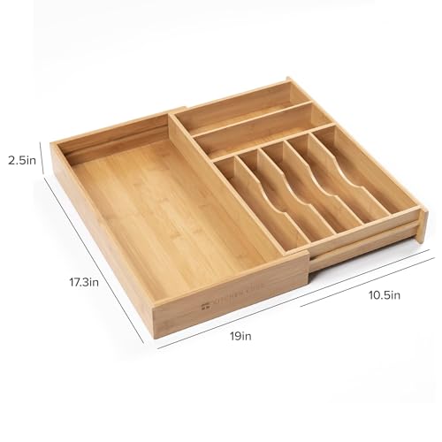Silverware & Utensil Drawer Organizer (Natural Bamboo / From 10.5" to 19" Wide)