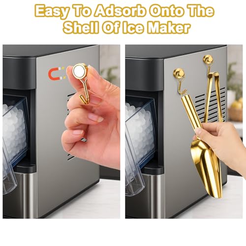 Stainless Steel Ice Scoop for Freezer with Magnetic Hook & Ice Tongs (6oz / Gold)
