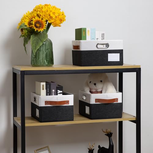 Foldable Storage Bins with Handles [3 (Black & Cream / Medium(3-Pack))