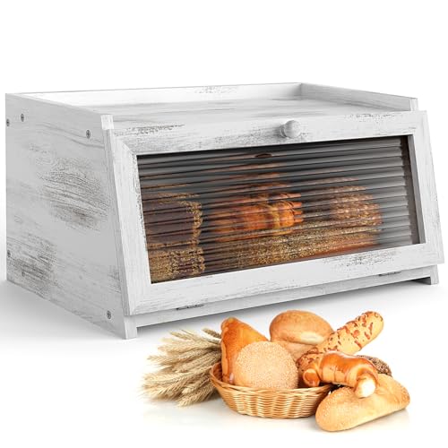 Bread Box for Kitchen Countertop (Distressed White / 1‑tier)