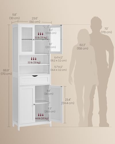 Storage Cabinet with LED Lights (4 Doors + 2 Open Compartments+LED Lights / 11.8"D x 23.6"W x 69.9"H)