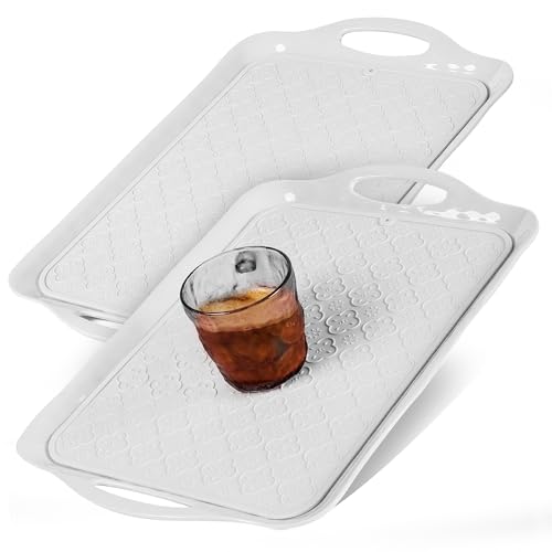 Large White Melamine Serving Tray with Handles (2 Count)