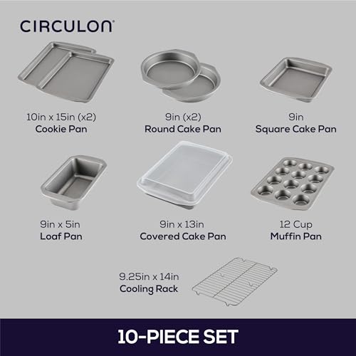 Nonstick Heavy Gauge Steel Bakeware Set with Rolled Pan Edges Loaf Pan (Gray / 10 Piece)
