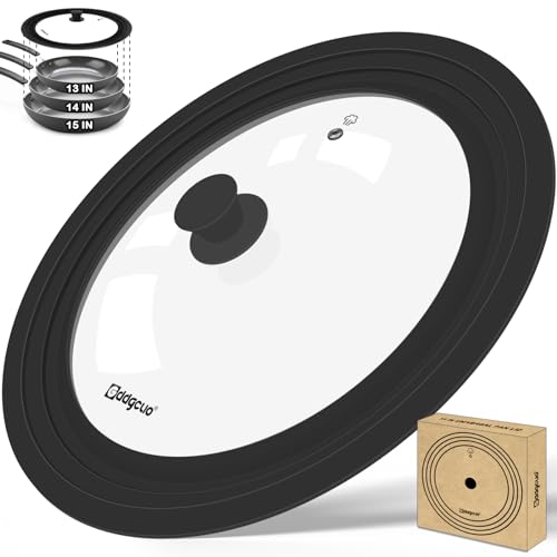 13-14-15 in Universal Pan Lid, Extra Large Silicone Pot Lid for Pots, Pans & Skillets, Replacement Frying Pan Lid with Heat Resistant Silicone Knob, Dishwasher Safe, Black (Black / 13''-14''-15'')