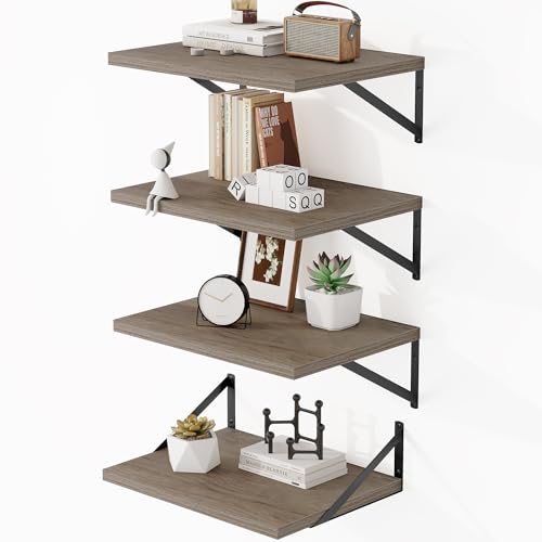 16W x 12D Deep Floating Shelves Set of 4 Grey (Grey With Black Metal Bracket / 16Wx12Dx5.8H)