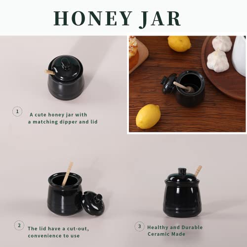 Ceramic Honey Jar with Lid and Dipper (Black)