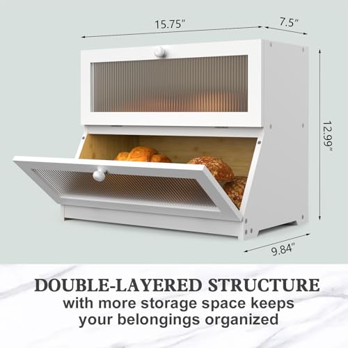 Bread Box for Kitchen Countertop (White-2 / 2‑tier)