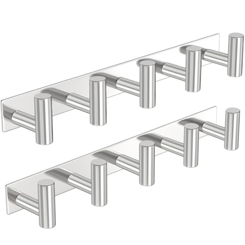 Wall Mounted Coat Rack (Silver / 5 "T" Hooks, 2PACK)