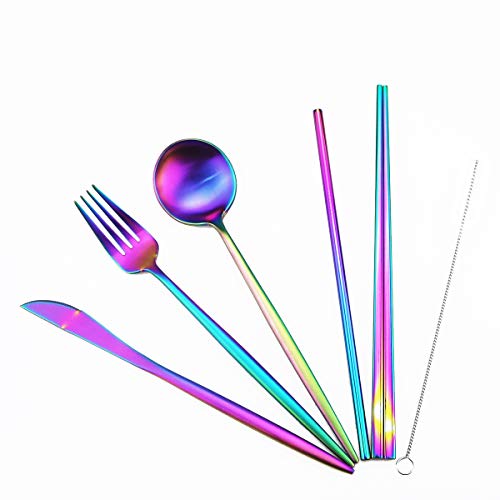Reusable Travel Utensils (Blue Pouch / Rainbow)