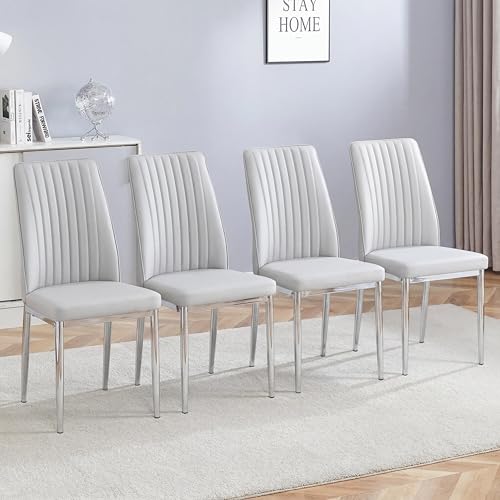 Modern Dining Chairs Gray PU Leather Kitchen Chairs Set of 4 (S- Gray)