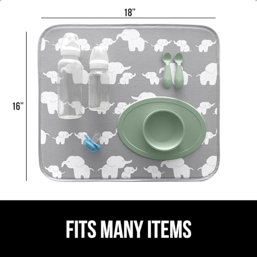 Ultra Absorbent Microfiber Dish Drying Mat (18" x 16" / Microfiber / Elephants)