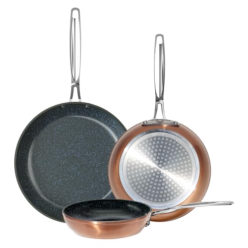 3-Piece 8”, 10”, 12” Forged Lightweight Frying Pan Set, Cozy Blue (3pc Fry Pan Set / Rustic Copper)