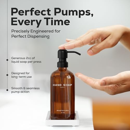 Amber Glass Hand and Dish Soap Dispenser Set by Brighter Barns (Amber Hd)