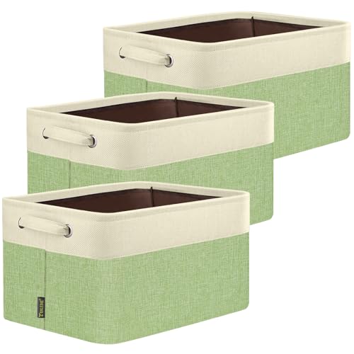 3 Pack Fabric Closet Storage Bins for Shelves (Green / 3PCS/X-Large-17x13x10.5)