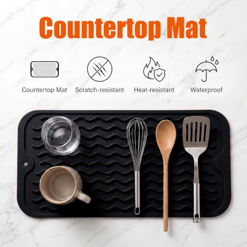 Silicone Dish Drying Mat for Multiple Usage (Black / 12"L x 6"W)