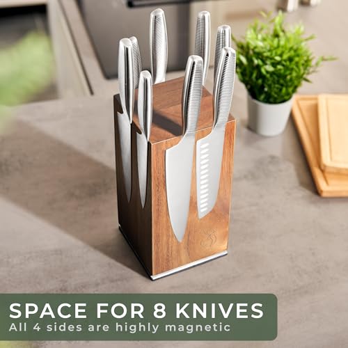 Magnetic Knife Holder Made of Acacia Wood (360° Magnetic Knife Block)