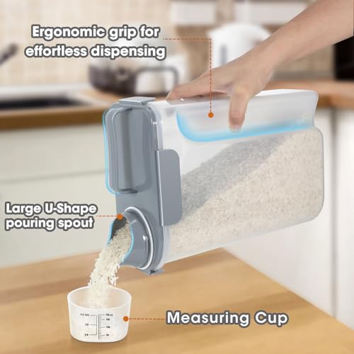 Airtight 10 Lbs Rice Storage Container Pet Dog Cat Food Holder 5 Lbs (Grey-10L)