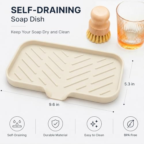Silicone Soap Dish with Drain Spout (Tapioca / M(9.6"×5.3"))