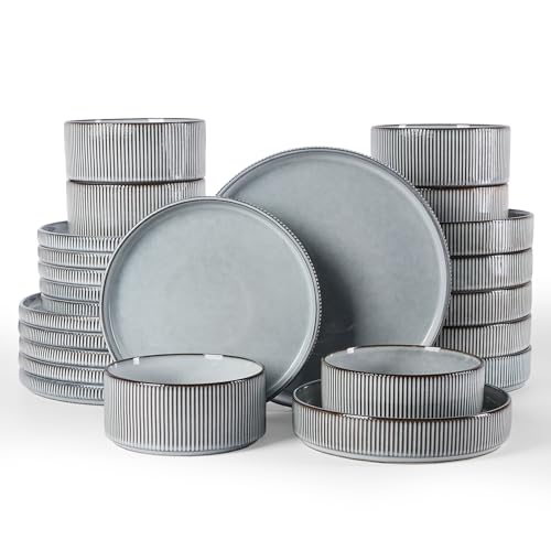 Star Stoneware Dinnerware Sets with Pasta Bowls (Smoky Blue)