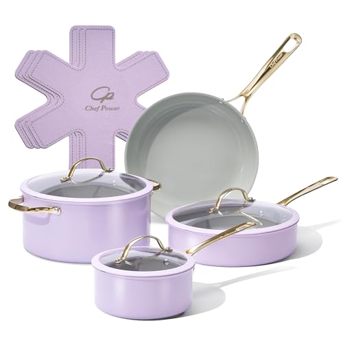 Ceramic Cookware Sets (Light Purple / 10 Pcs Set)