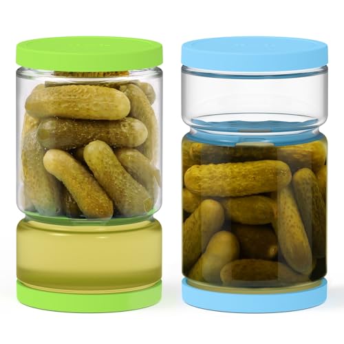 Glass Pickle Container with Strainer (Green&Blue / 45oz*2pcs)