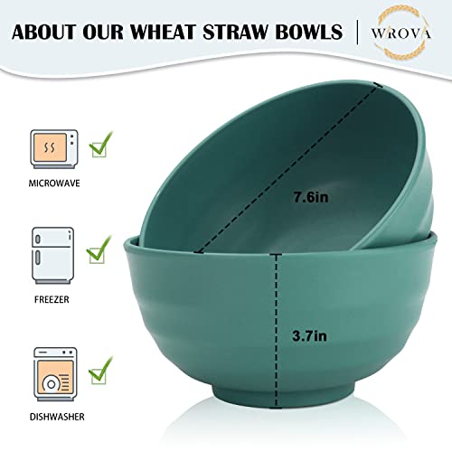 Wheat Straw Bowls Set 60 OZ Unbreakable Large Cereal Bowls Set of 6 Microwave and Dishwasher Safe Bowls Big Bowls for Dorm and Apartment BPA Free Soup Bowl for Serving Oatmeal and Salad (60 oz / Green)