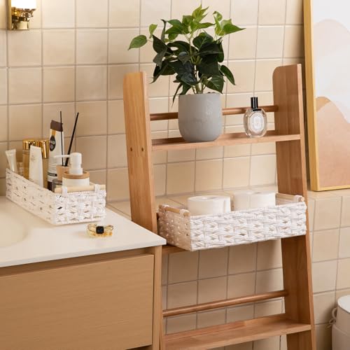 Toilet Paper Baskets Handmade Paper Rope Decorative Wicker Storage Tank Shelf Cabinet Organizer for Bathroom Home (White)