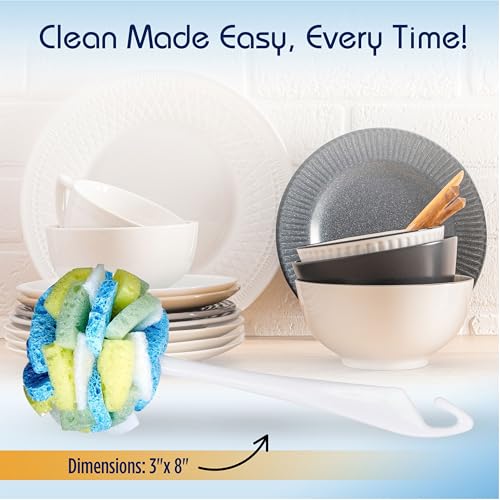 Dish SpongeWand Plus Tri Surface Scrubbing Sponge with Cello Foam Scour Sponge Petals (6 Count (Pack of 1))