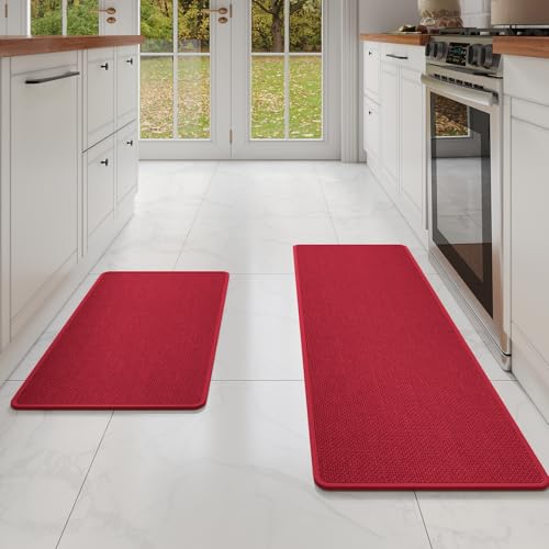 Kitchen Mat Kitchen Rugs Sets of 2 PCS Non Slip Red 17"x30"+17"x47" (A- Red / 17"x47"+17"x30")