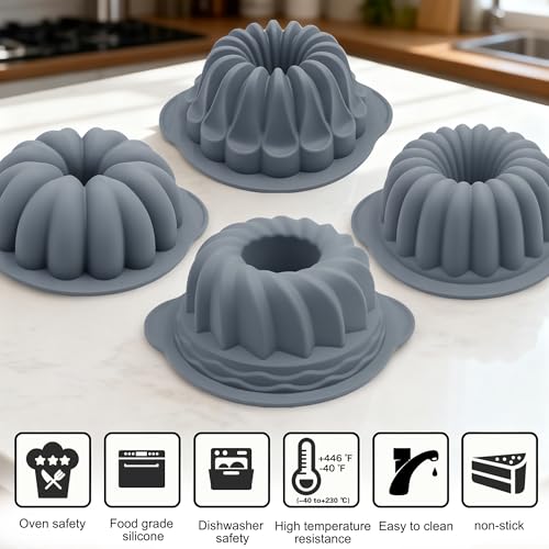 4 Pieces Silicone Fluted Tube Cake Pans (4pcs fluted tube cake pans (7 Cups))