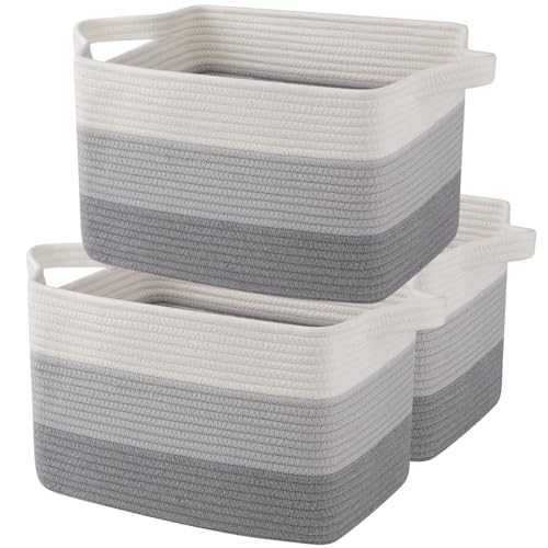 Cotton Rope Storage Baskets for Organizing Gradient Gray 3 (Gradient Gray / 3 pcs-13”x9.9”x8.7”)