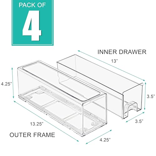 Clear Storage Drawers for Refrigerator with Handles (4 Pack / Small)