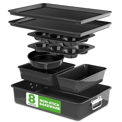 8 Piece Stackable Nonstick Bakeware Set (Black)