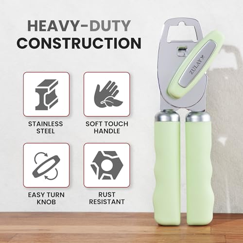 Manual Can Opener Heavy Duty Patented Stainless Steel (Matcha Cream / Comfy Grip)