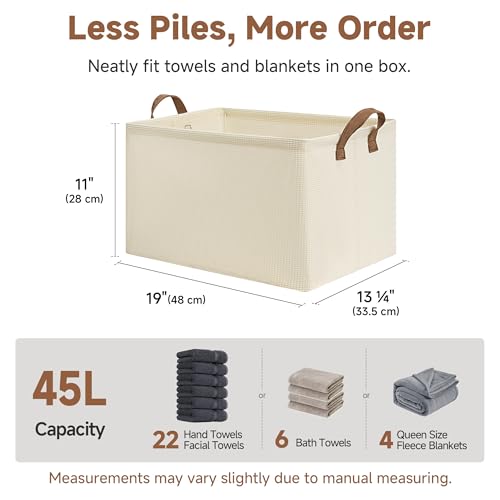 45L Closet Storage Bins (Beige（Texture） / 19" L x 13 ¼" W x 11" H)