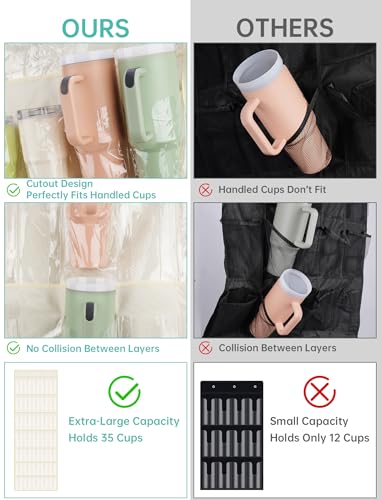 35 Pocket Door Hanging Cup Organizer Fit for Stanley Tumbler 30 40oz (75.2'' x 24.4" / Beige (Upgraded))